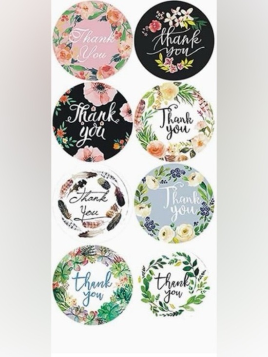 Other - 500 Thank You Floral Sticker Seals - Assorted Colors 1”
